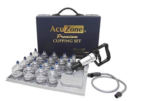 AcuZone premium cupping set with 19 clear cups, pump and acupressure pointers