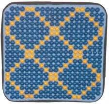 Acupressure seat pad, square blue patterned dotted surface with geometric shapes