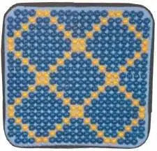 Acupressure seat pad, square blue patterned dotted surface with geometric shapes
