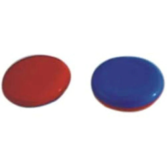 Two oval face magnets, red and blue
