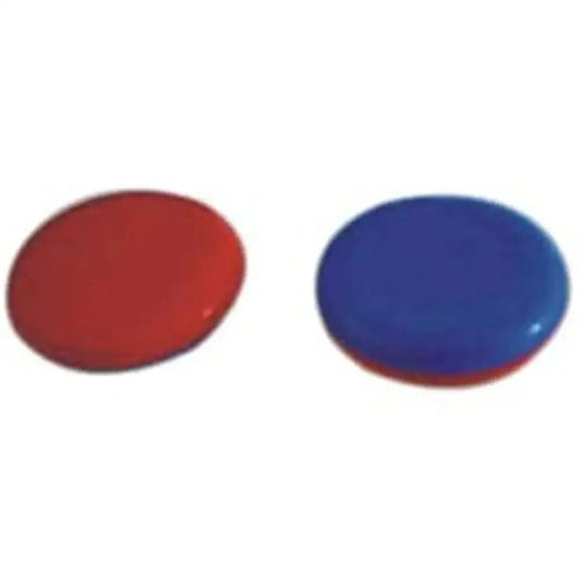 Two oval face magnets, red and blue