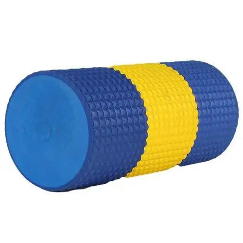Grip acupressure EVA foam roller, blue and yellow textured ridges