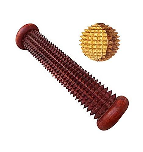 Wood Foot Roller Acupressure Massager with Ball Massager Tool for Hands and Palm - StellerGear