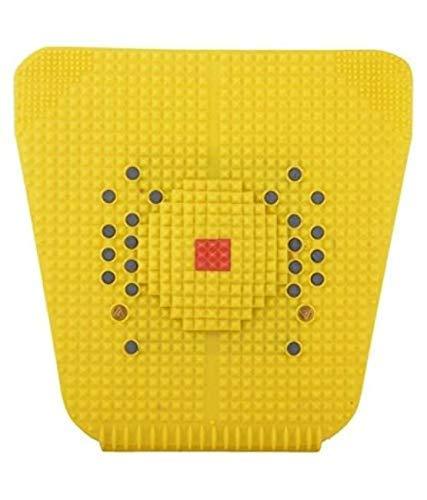 Yellow acupressure power mat with spike stud pattern and red center square