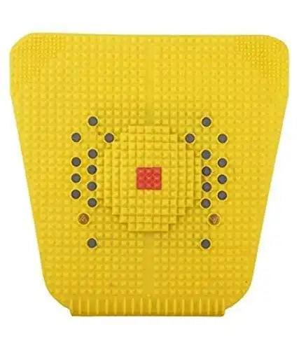 Yellow acupressure power mat with spike stud pattern and red center square