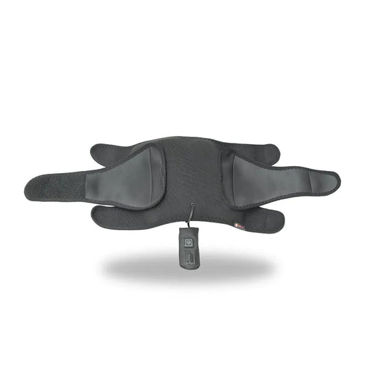 Electric heating pad with controller, dark gray fabric, wrap-style with side straps