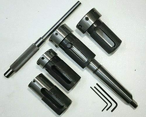 Set of 4 lathe tailstock die holders with MT3 shanks and black knurled grips