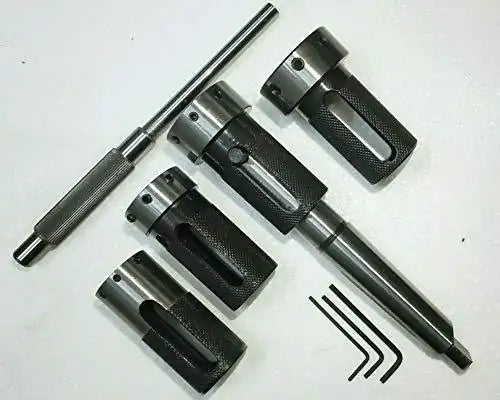 Set of 4 lathe tailstock die holders with MT3 shanks and black knurled grips
