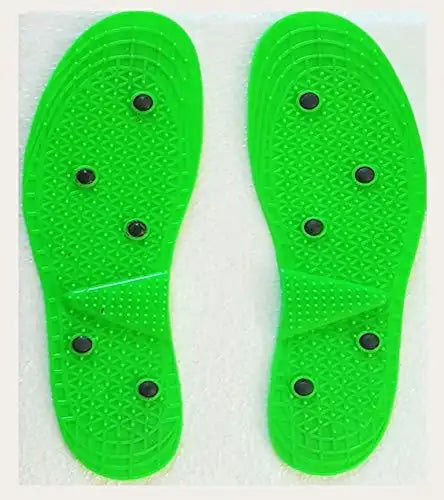 Pair of green acupressure foot massage insoles with round pressure nodes