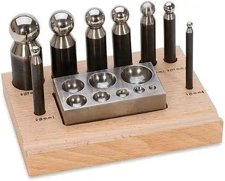 Dapping Set for Metalworking, 8 Punches with Wooden Block - StellerGear