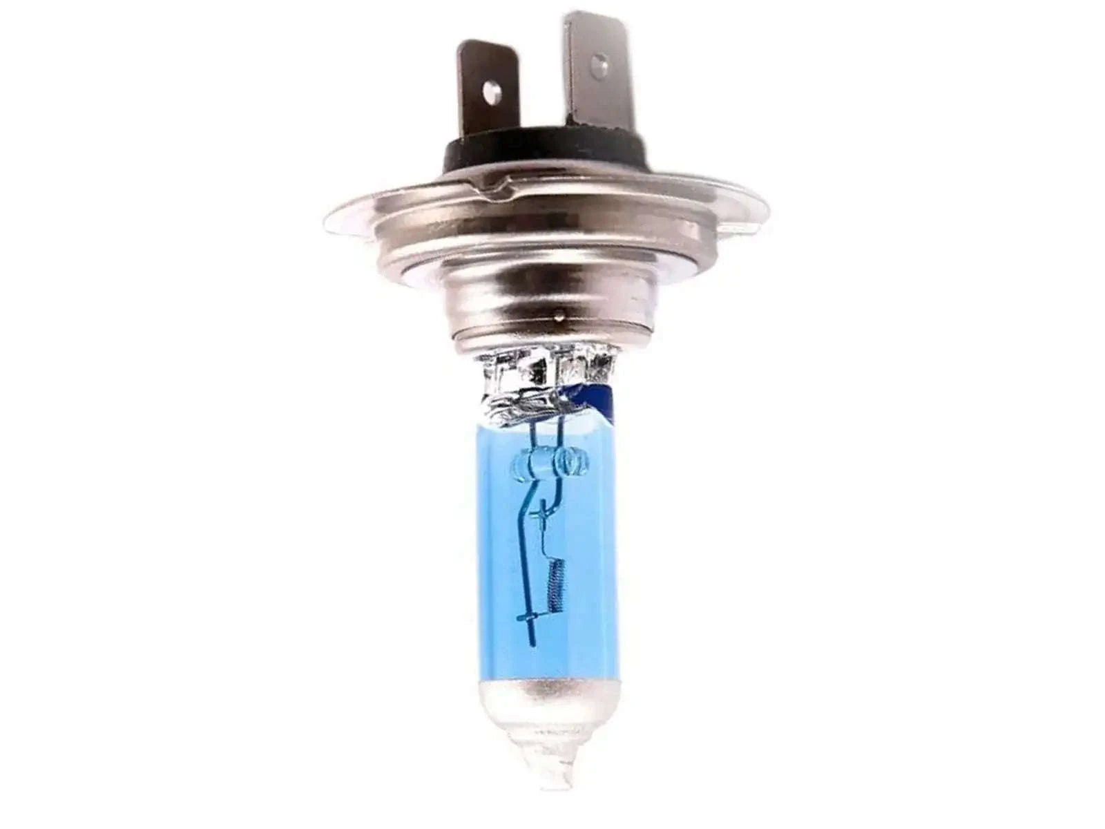 Halogen headlight bulb with metal base and clear glass envelope