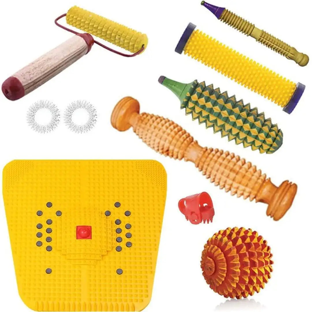Multi-color acupressure foot massage mat with roller