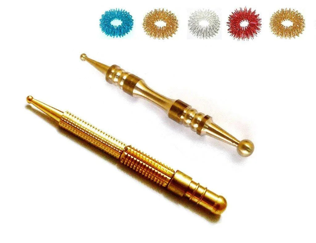 Gold metal diagnostic probe compacts with center roller tip and spiked rings (set of 5)