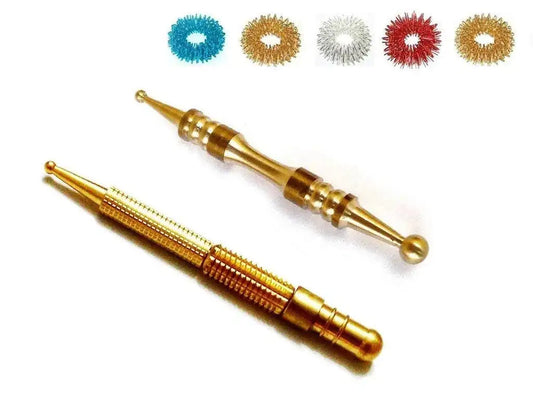 Gold metal diagnostic probe compacts with center roller tip and spiked rings (set of 5)