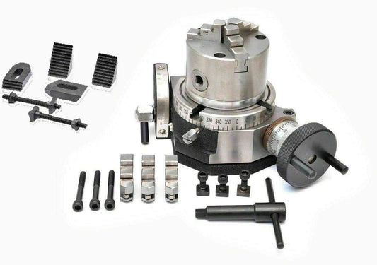 Tilting Rotary Table 4/100mm with 80mm Self Centering Chuck M6 Clamping Kit - StellerGear