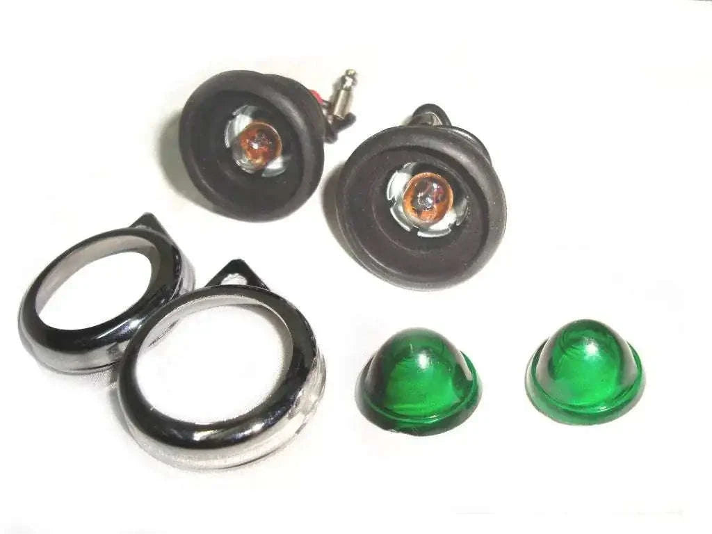 6v Pair Green Pilot Lamps Assembly + Bulbs For Royal Enfield - StellerGear