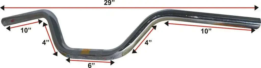 29 inch chromed handlebar for cafe racers, featuring a 6 inch rise and 10 inch width for optimal control