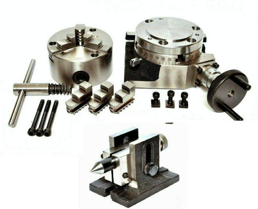 Rotary Table 4/100mm With 80mm Self Centering Chuck Single Bolt Tailstock - StellerGear