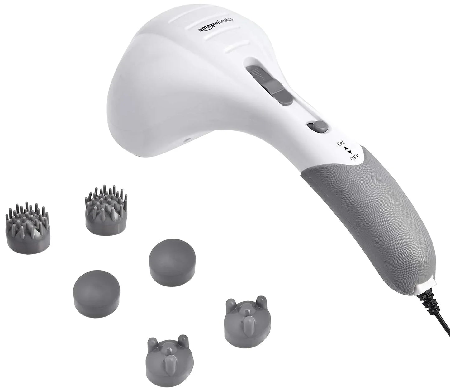 Double-head body massager with hammer-style tips and multiple massage heads
