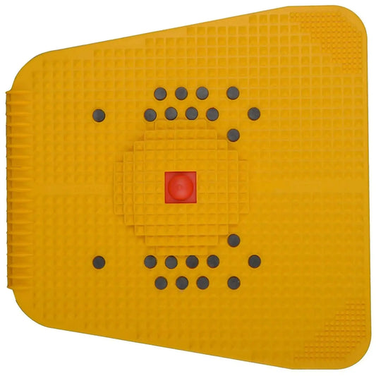Acupressure plastic powermat pyramid, yellow with raised bump pads and red center square