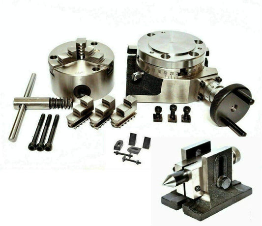 Rotary Table 4"/100mm, 100mm Self Centering Chuck, Tailstock &M6 Clamping Kit - StellerGear