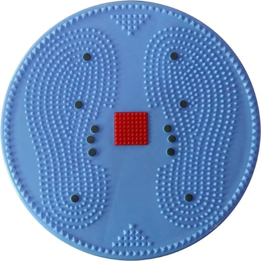 Blue acupressure massage disc with pyramid nubs and red magnetic square center