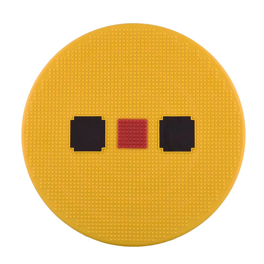 Acupressure massage mat, round yellow with two black pads and a red center section