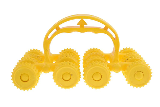 Yellow 4-wheel magnetic acupressure roller with loop handle