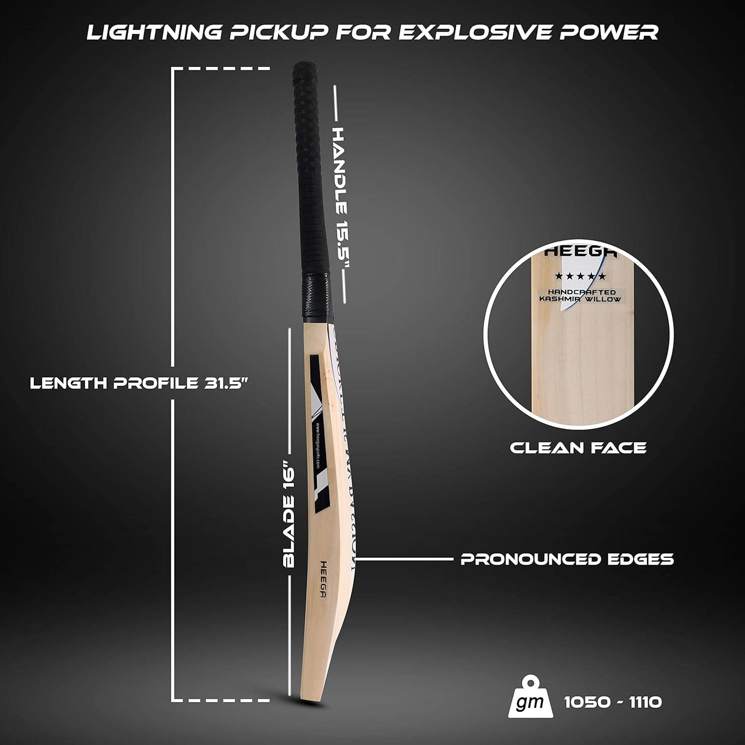 Heega Premium Grade Mongoose Kashmir Willow Cricket bat | Shorter Blade and Longer Handle - StellerGear