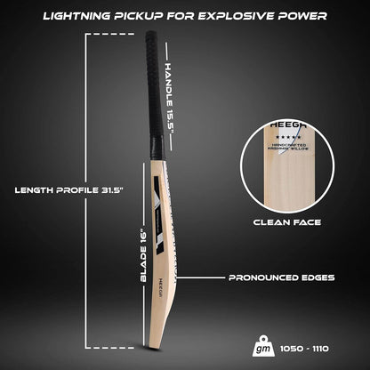 Heega Premium Grade Mongoose Kashmir Willow Cricket bat | Shorter Blade and Longer Handle - StellerGear