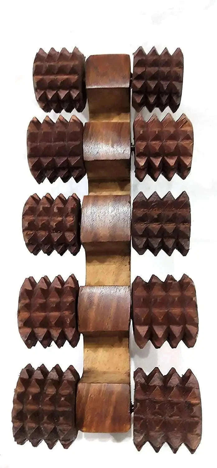 8 Roller Accupressure Brown Wooden Hand Roller for stress relief
