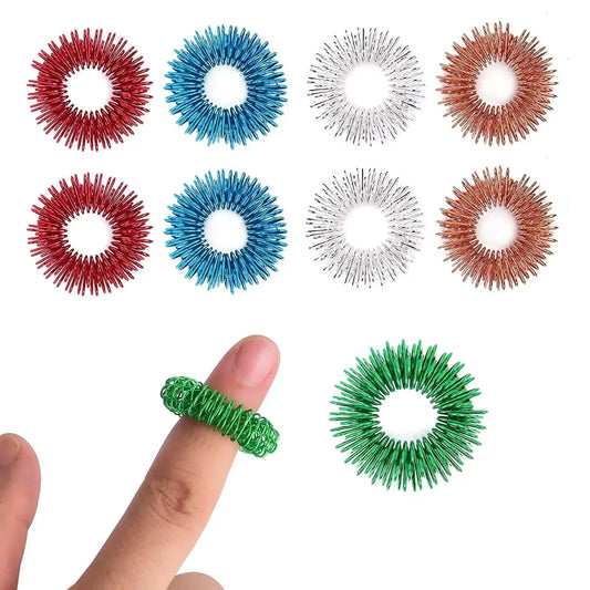 Acupressure sujok finger ring set with red, blue, silver, copper, and green rings