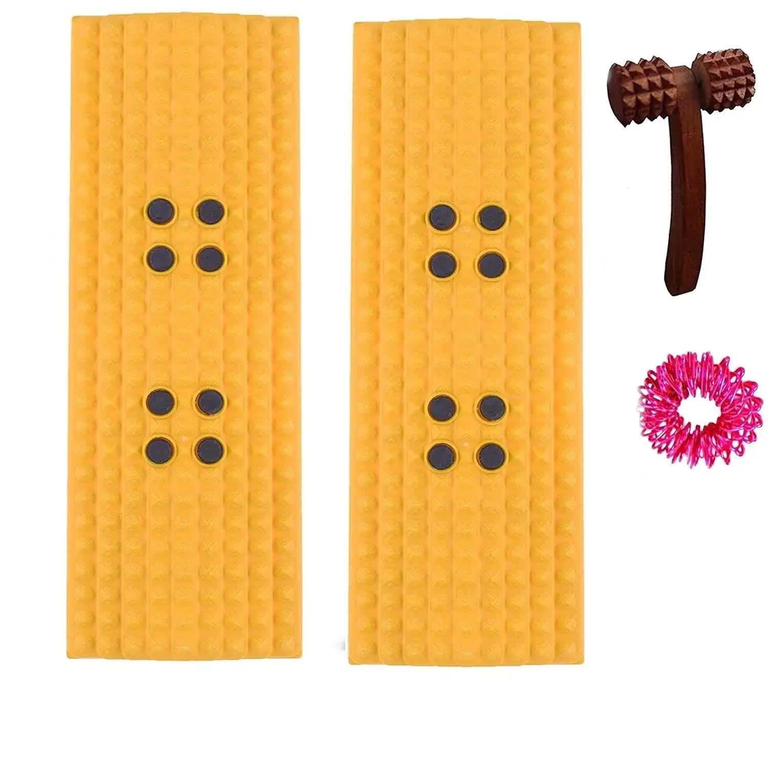 Acupressure magnetic pyramid power mat kit with wooden massager