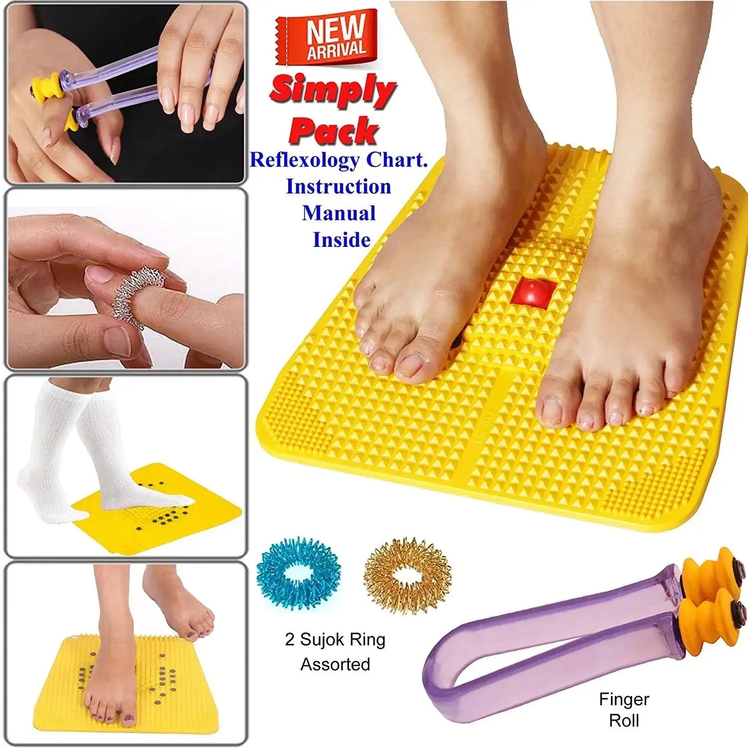 Acupressure mat for back pain relief, featuring raised spike points under bare feet