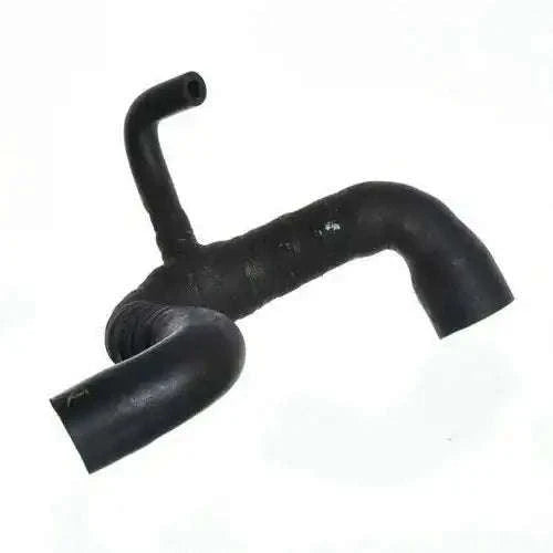 Black rubber water hose with curved elbows and two open ends