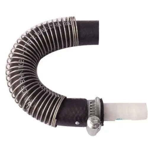 Hydraulic oil cooler hose with spring coil and black end fitting