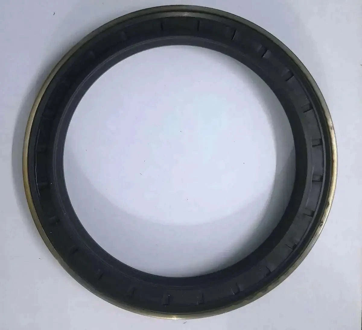 Black rubber hub seal ring with metal outer edge