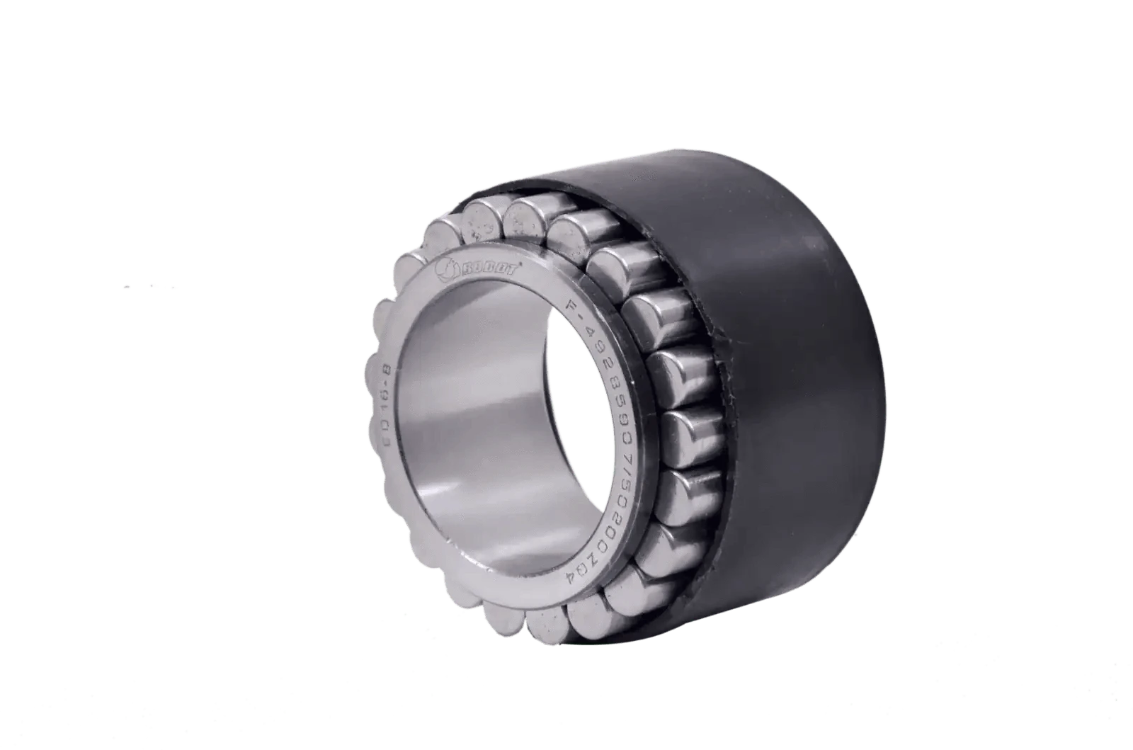 Hub roller bearing with metal rollers and dark rubber outer seal
