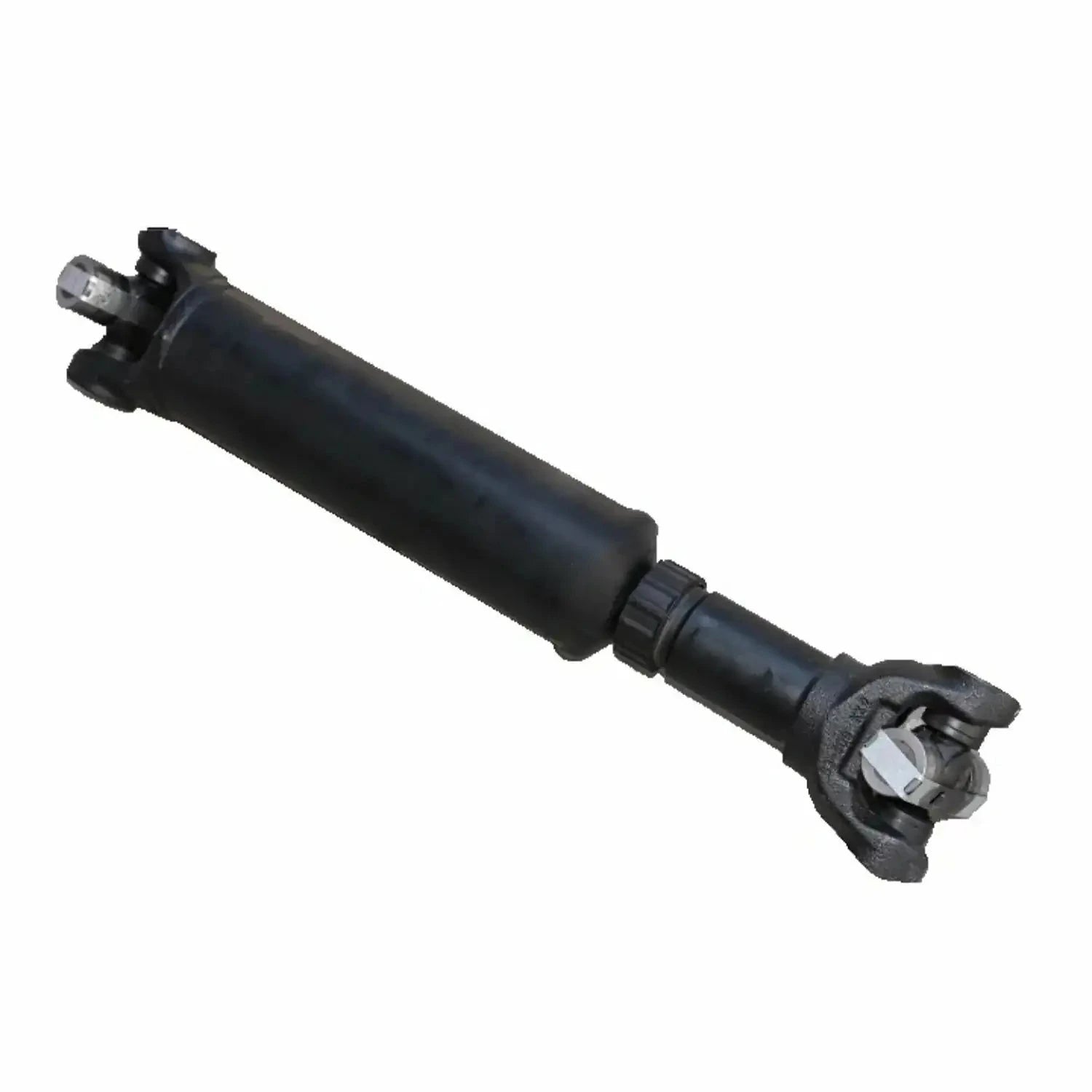Dark metal drive shaft with U-joint yoke ends