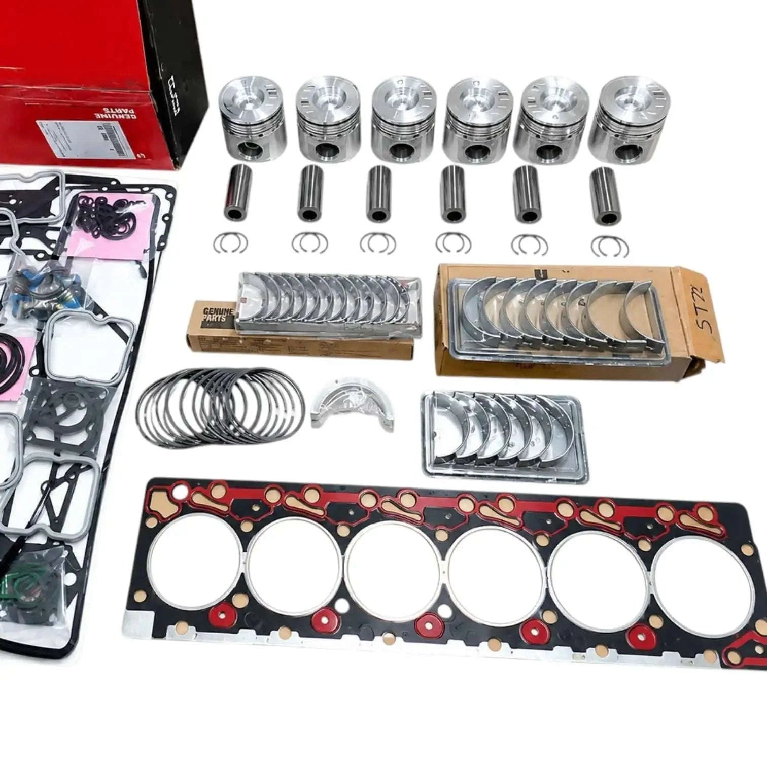 Complete rebuild kit for Cummins Dodge, including pistons, rings, gaskets, and bearings for engine restoration