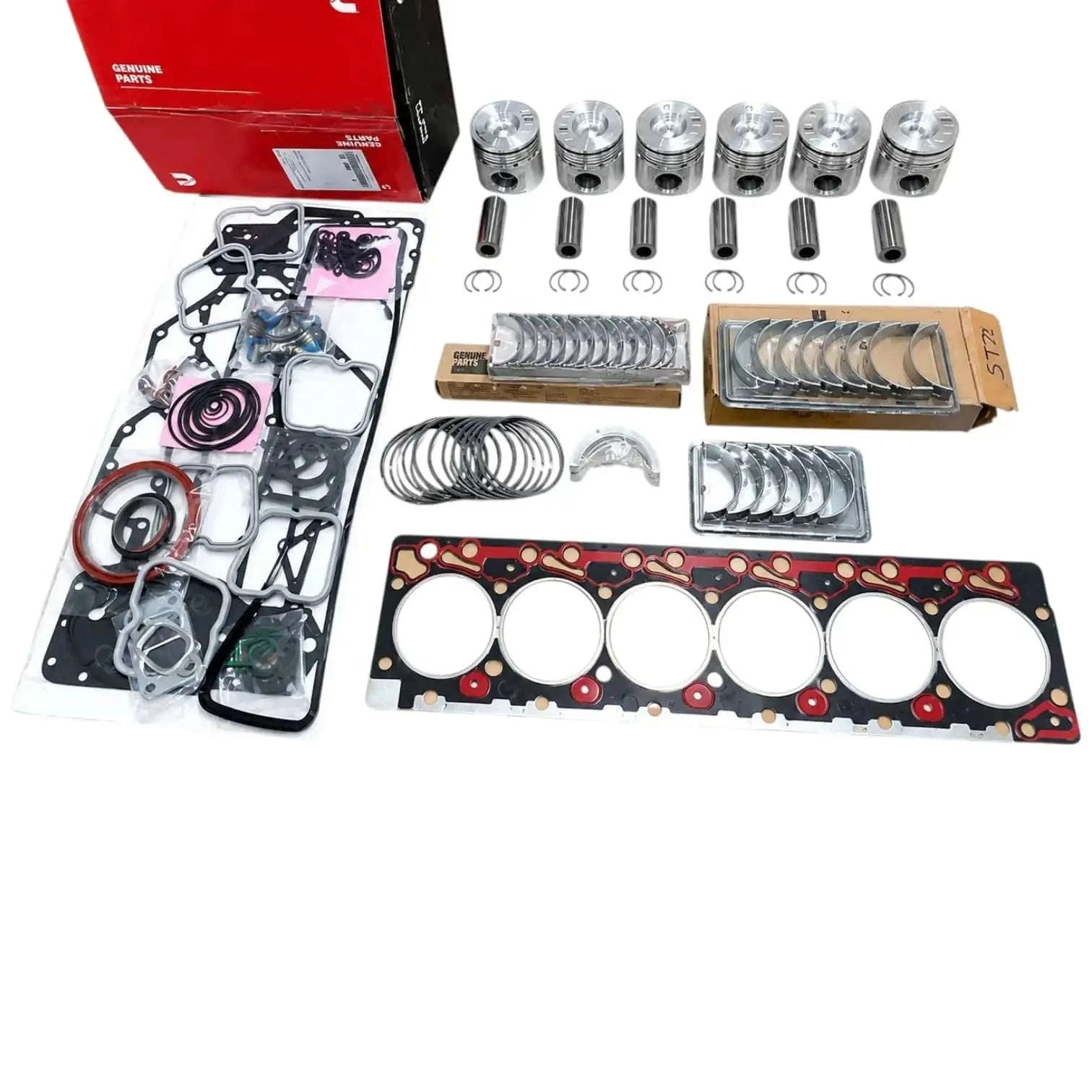 Complete Rebuild Kit for Cummins Dodge, including pistons, rings, gaskets, and cylinder head gasket