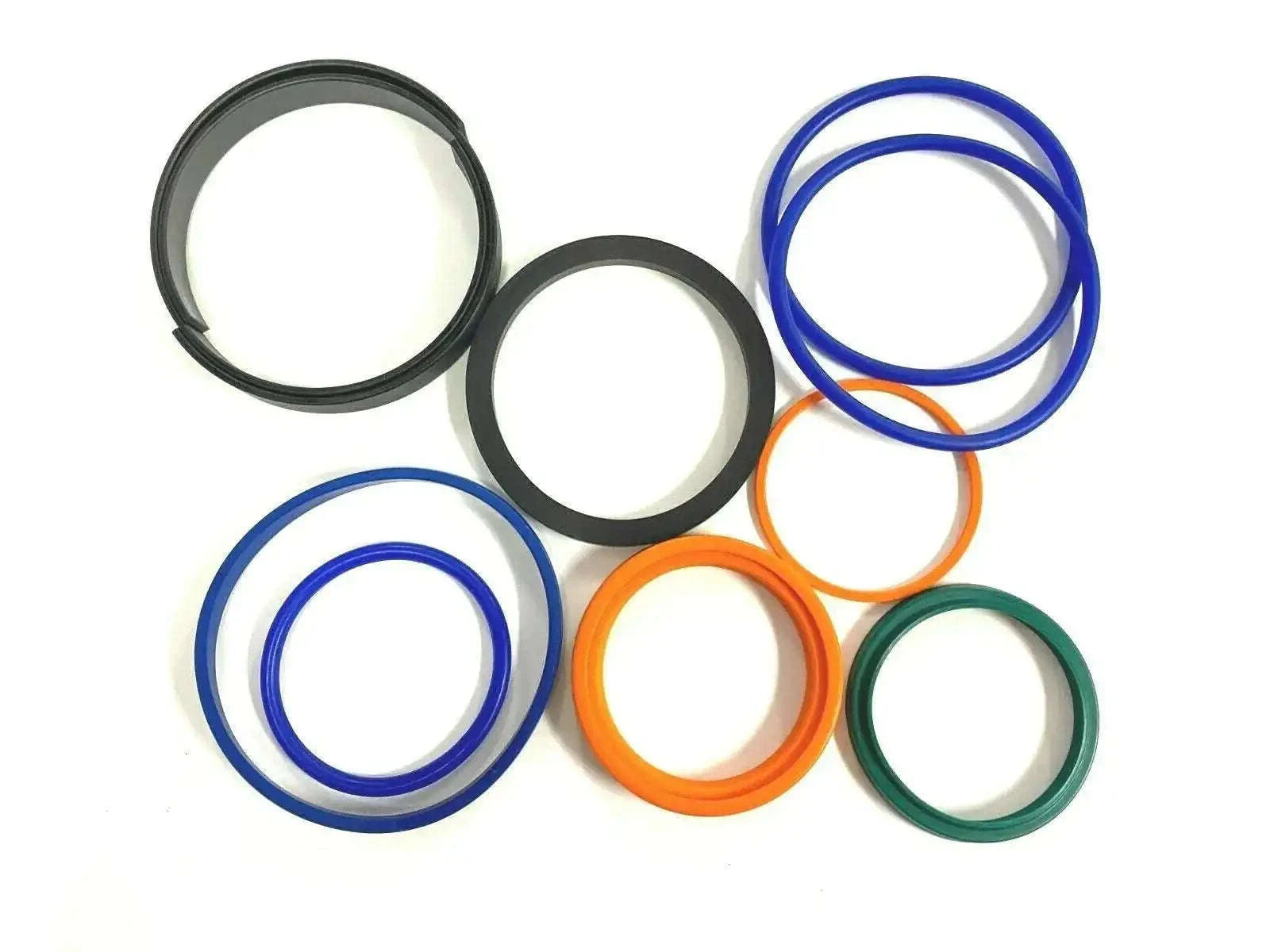 Cylinder seal kit with assorted colored O-ring seals (black, blue, orange, green)