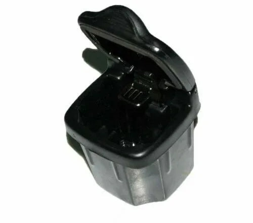 Portable smoke ashtray cup with hinged lid, black and gray