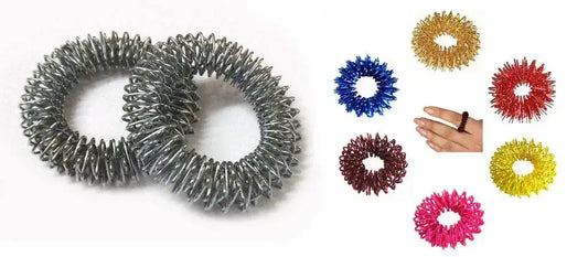ACUPRESSURE bracelet for morning sickness made of flexible metal rings, effective for relief.