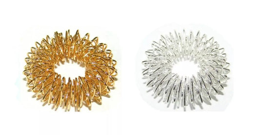 Gold and silver acupressure finger massager circulation rings for enhanced blood flow