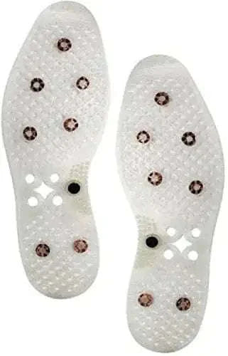 White acupressure sole massager insoles with circular bead-like pressure points