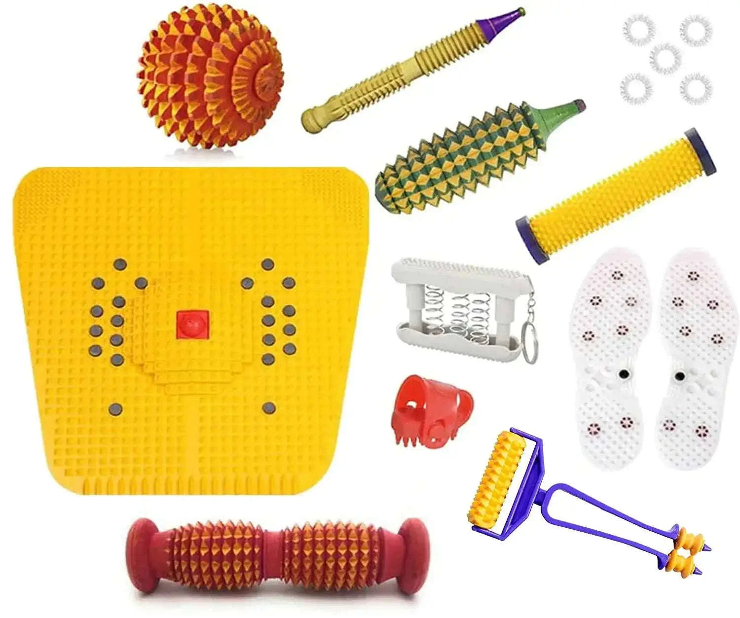 Acupressure massager kit with wooden roller and foot roller tools