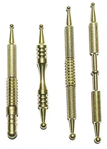 Set of four gold Sujok acupressure jimmy tools made of durable metal for effective acupressure mats use