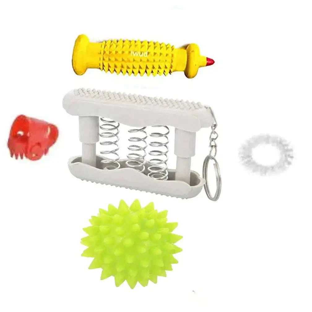 Acupressure hand exerciser combo with spiked ball and wooden roll