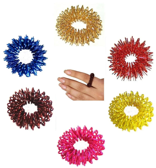 Acupressure sujok massage ring set of 6, assorted spiky colorful rings
